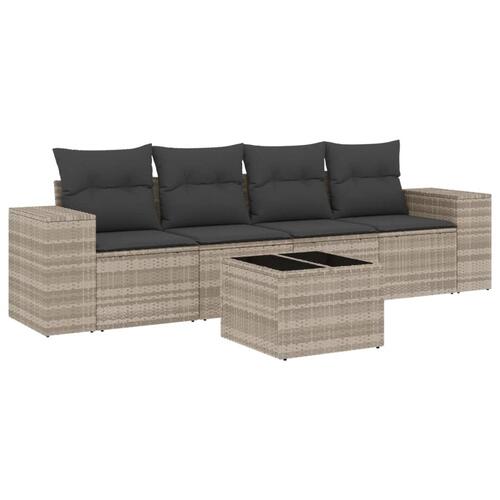 Sofasæt 5 dele med hynder polyrattan lysegrå