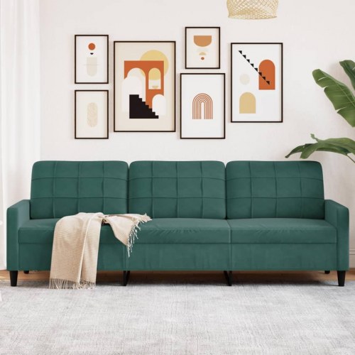 3-personers sofa i fløjl - 226 cm, mørkegrøn