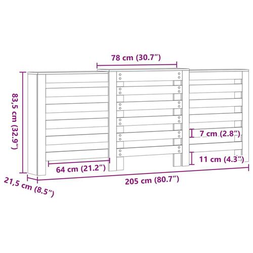 Radiatorskjuler 205x21,5x83,5 cm konstrueret træ egetræsfarve
