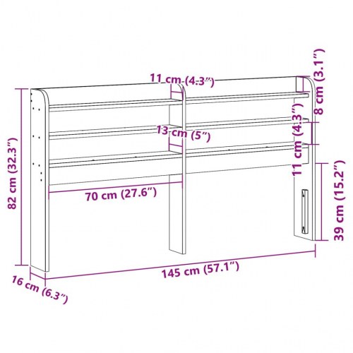 Sengegavl med hylder 135 cm - massivt fyrretræ, hvid