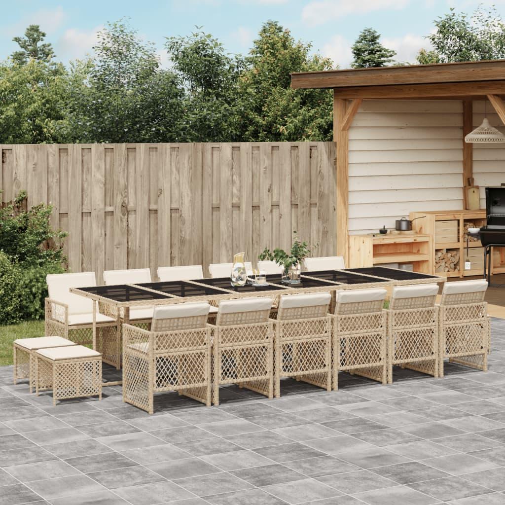 Spisebordssæt til haven 17 dele med hynder polyrattan beige