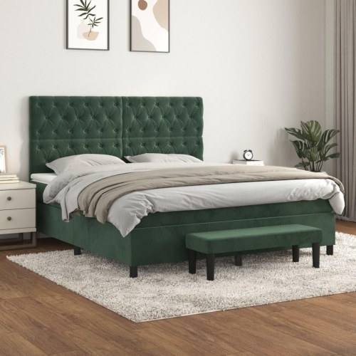 Kontinentalseng med madras 160×200 cm - fløjl, mørkegrøn