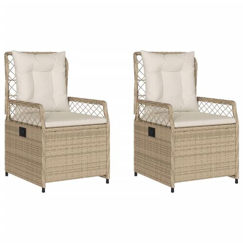 Havestole 2 stk. med lænefunktion polyrattan beige
