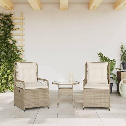 Havestole 2 stk. med lænefunktion polyrattan beige