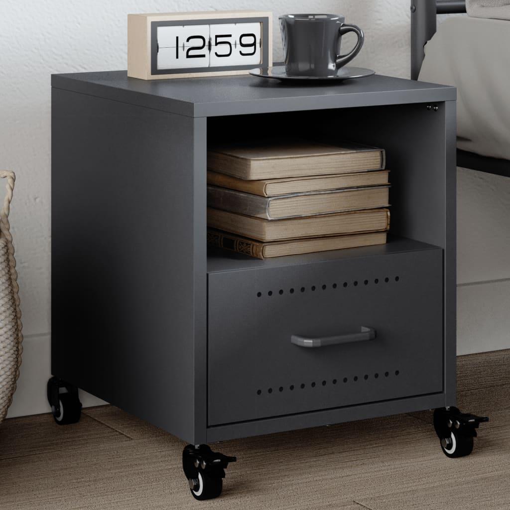 Sengebord på hjul 36×39×43,5 cm - stål, antracitgrå billede