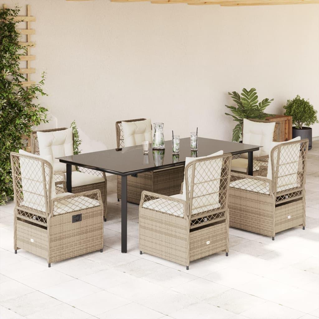 Spisebordssæt til haven 7 dele med hynder polyrattan beige