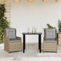 Spisebordssæt til haven 3 dele med hynder polyrattan beige