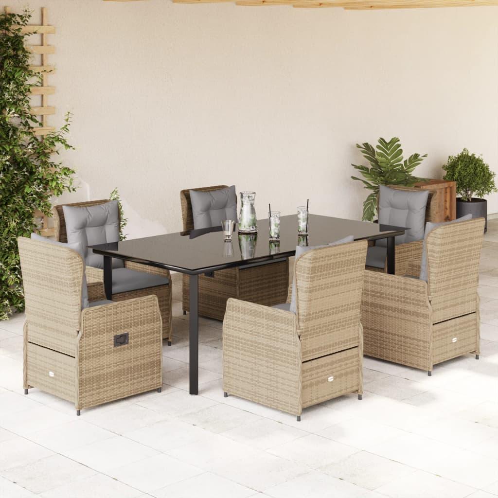 Spisebordssæt til haven 7 dele med hynder polyrattan beige