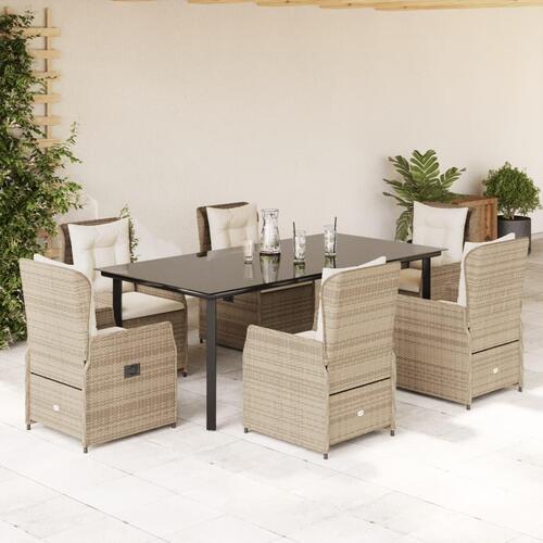 Spisebordssæt til haven 7 dele med hynder polyrattan beige