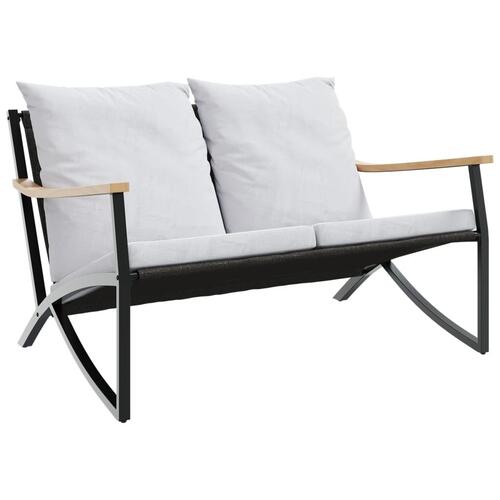 Havebænk med hynder 120 cm stål sort