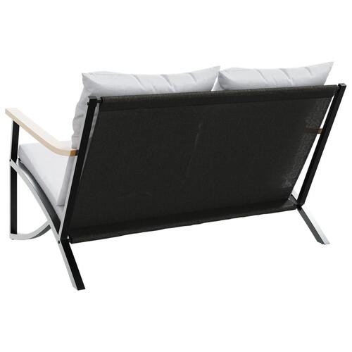 Havebænk med hynder 120 cm stål sort