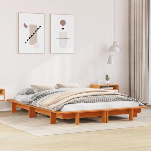 Sengeramme uden madras 140x190 cm massivt fyrretræ gyldenbrun
