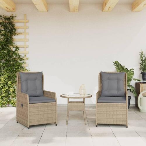 Havestole 2 stk. med lænefunktion polyrattan beige