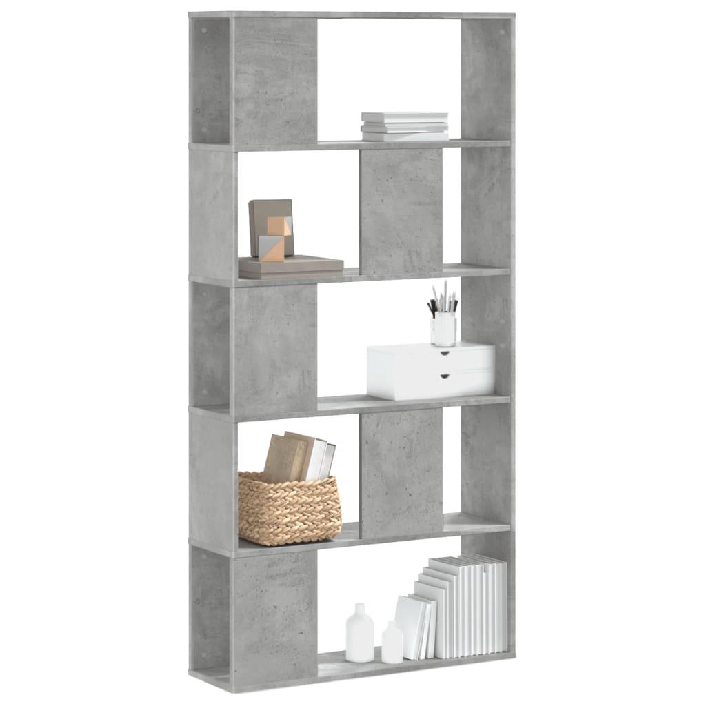 Bogreol 80,5x23,5x162,5 cm 5 hylder konstrueret træ betongrå