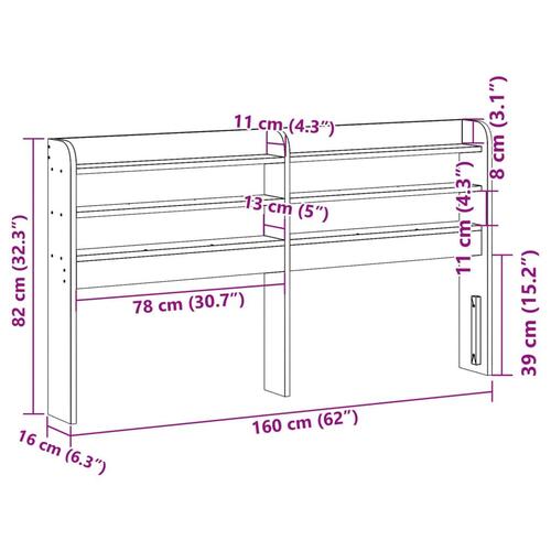 Sengegavl med hylder 150 cm massivt fyrretræ