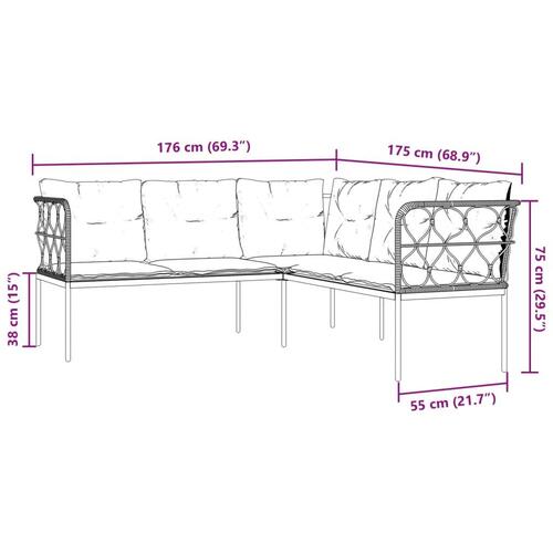 Havesofa med hynder L-facon stål og textilene sort