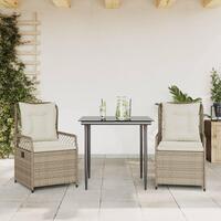 Spisebordssæt til haven 3 dele med hynder polyrattan beige