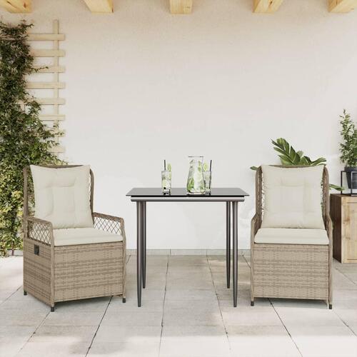 Spisebordssæt til haven 3 dele med hynder polyrattan beige
