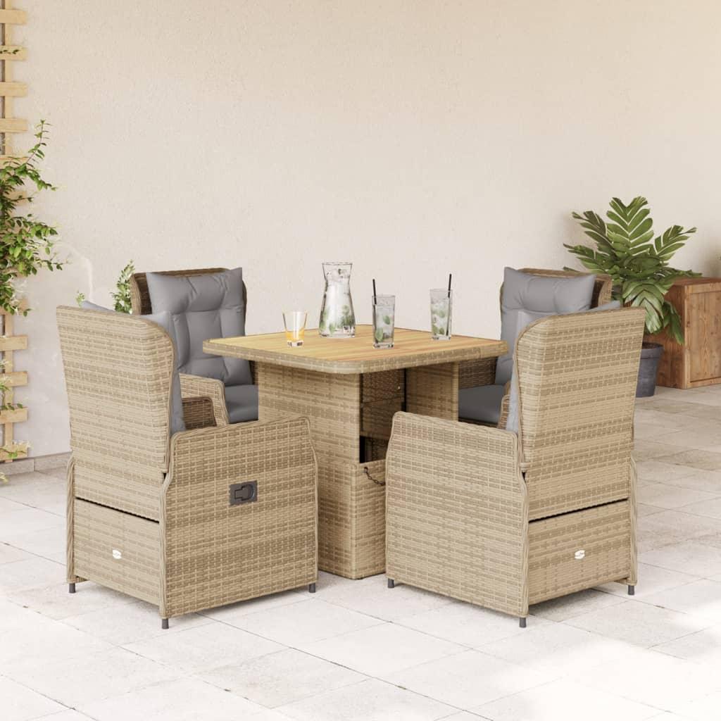 Spisebordssæt til haven 5 dele med hynder polyrattan beige