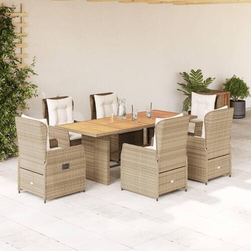 Spisebordssæt til haven 7 dele med hynder polyrattan beige