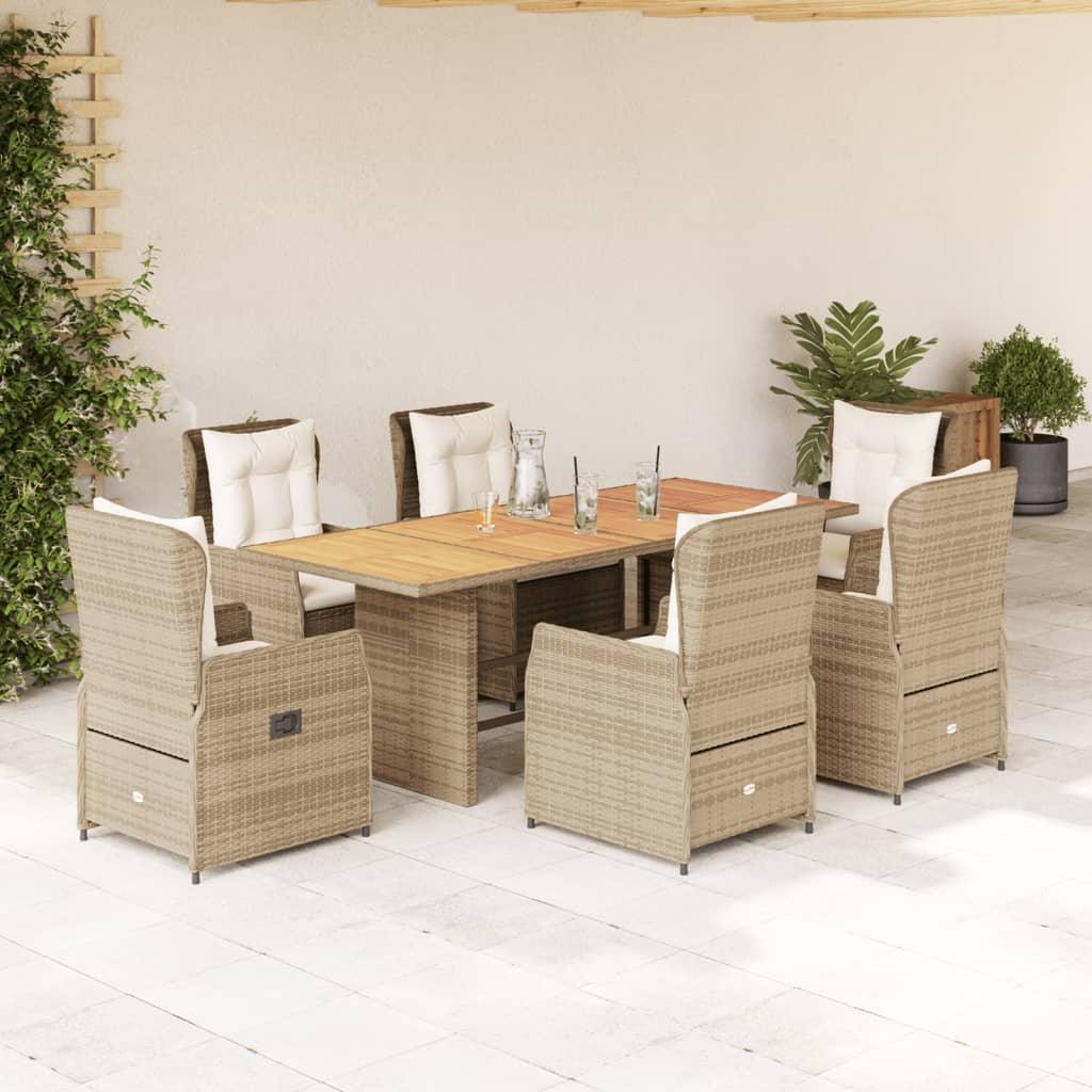Spisebordssæt til haven 7 dele med hynder polyrattan beige