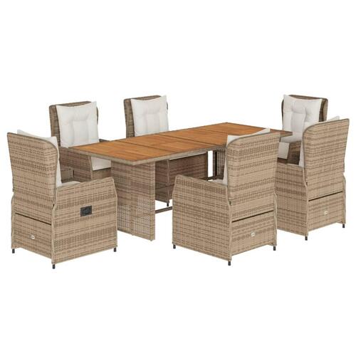 Spisebordssæt til haven 7 dele med hynder polyrattan beige
