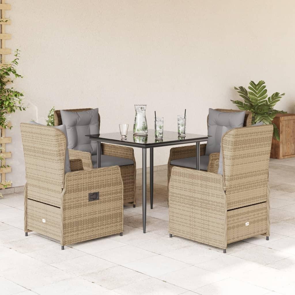 Spisebordssæt til haven 5 dele med hynder polyrattan beige