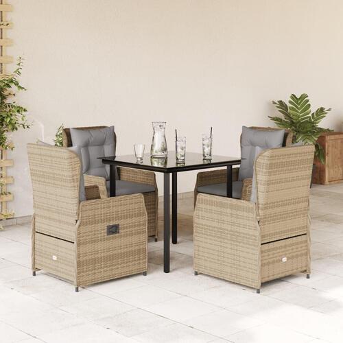 Spisebordssæt til haven 5 dele med hynder polyrattan beige