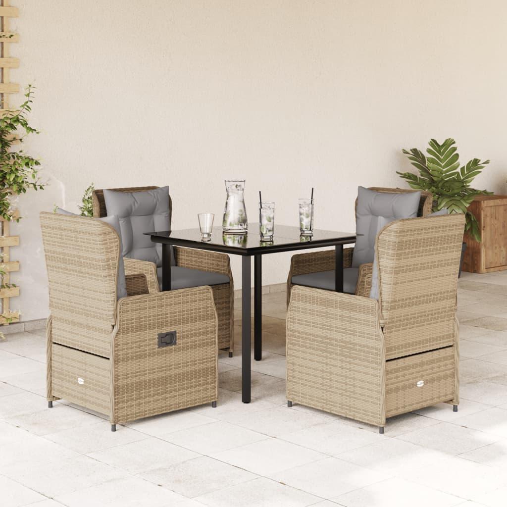 Spisebordssæt til haven 5 dele med hynder polyrattan beige