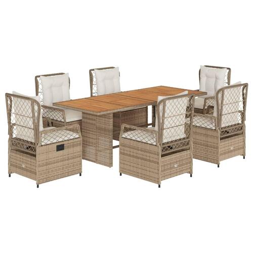 Spisebordssæt til haven 7 dele med hynder polyrattan beige