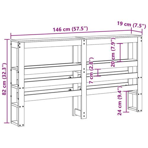 Sengegavl med hylder 140 cm massivt fyrretræ