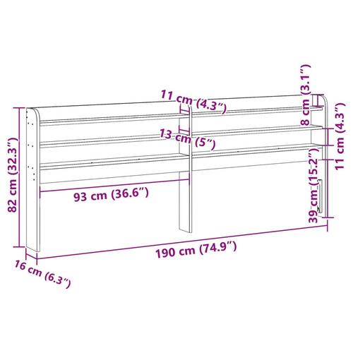 Sengegavl med hylder 180 cm massivt fyrretræ
