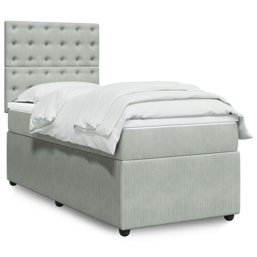 Kontinentalseng Med Madras Fløjl Lysegrå - knapper / 90 x 200 cm