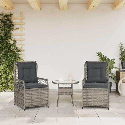 Havestole 2 stk. med lænefunktion polyrattan grå