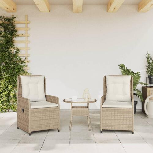 Havestole 2 stk. med lænefunktion polyrattan beige