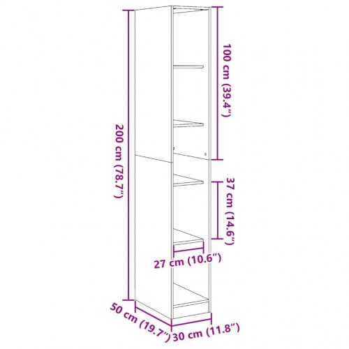 Klædeskab 30×50×200 cm i konstrueret træ - betongrå
