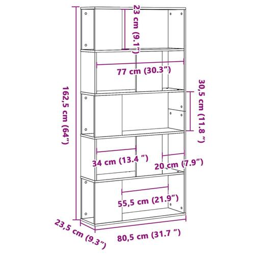 Bogreol 80,5x23,5x162,5 cm 5 hylder konstrueret træ brunt eg