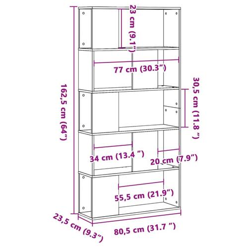 Bogreol 80,5x23,5x162,5 cm 5 hylder konstrueret træ røget eg