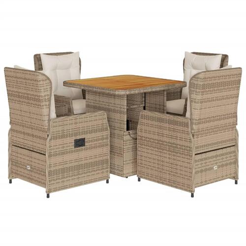 Spisebordssæt til haven 5 dele med hynder polyrattan beige
