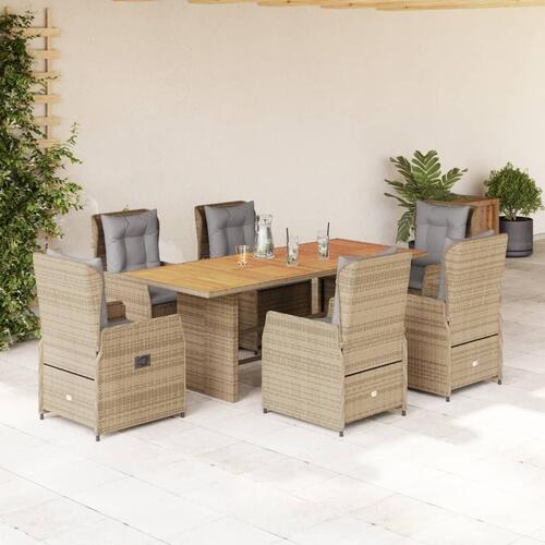 Spisebordssæt til haven 7 dele med hynder polyrattan beige