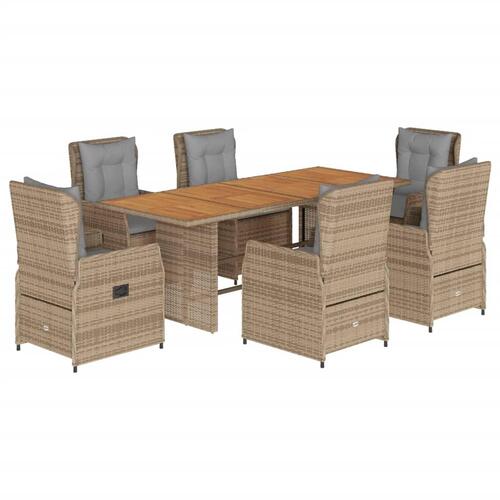 Spisebordssæt til haven 7 dele med hynder polyrattan beige