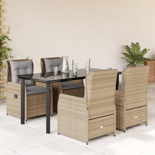 Spisebordssæt til haven 5 dele med hynder polyrattan beige