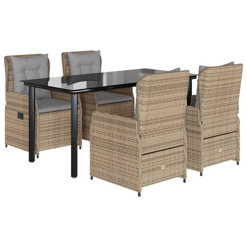 Spisebordssæt til haven 5 dele med hynder polyrattan beige