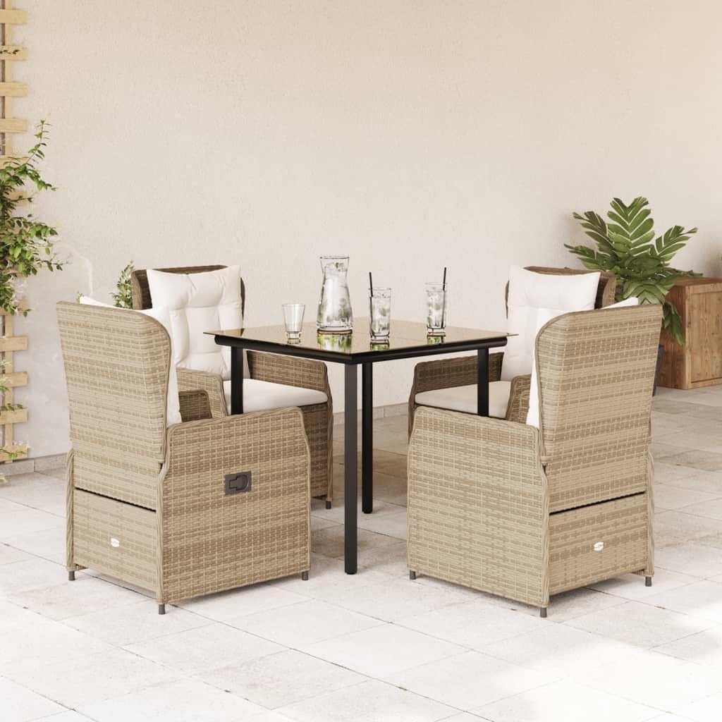Spisebordssæt til haven 5 dele med hynder polyrattan beige