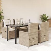 Spisebordssæt til haven 5 dele med hynder polyrattan beige