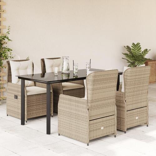 Spisebordssæt til haven 5 dele med hynder polyrattan beige