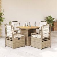 Spisebordssæt til haven 5 dele med hynder polyrattan beige