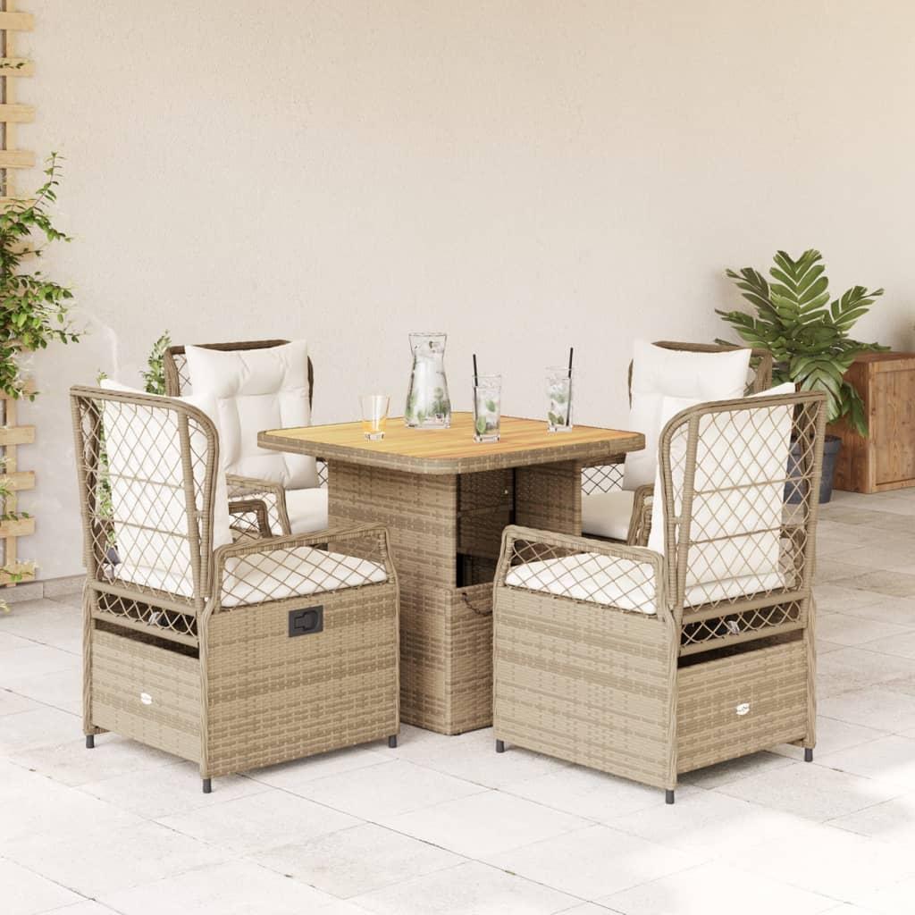 Spisebordssæt til haven 5 dele med hynder polyrattan beige