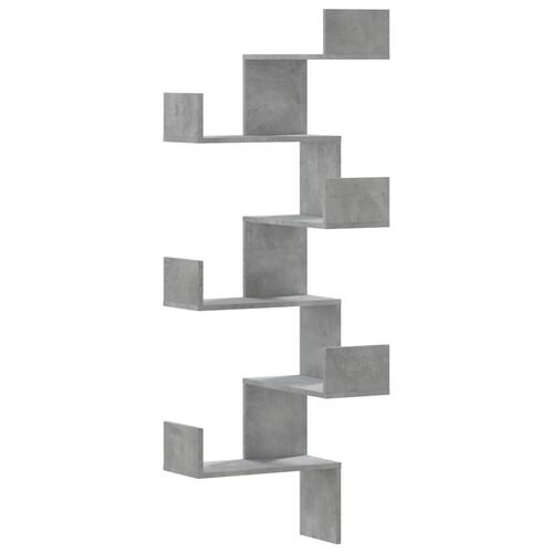 Væghængt hjørnehylde 45x45x147 cm konstrueret træ betongrå