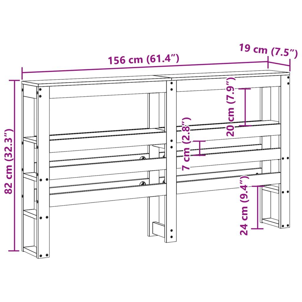 Sengegavl med hylder 150 cm massivt fyrretræ
